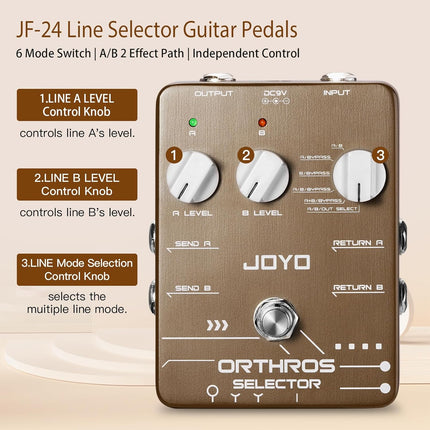 JOYO Line Selector Guitar Pedals 6 Mode Switch with AB 2 Effect Loops Independent Control Channel for Electric Guitar Bass (ORTHROS SELECTOR JF-24)