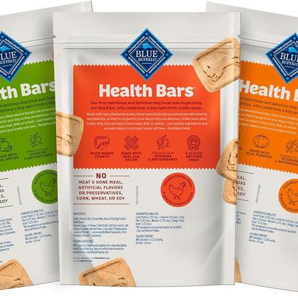 Blue Buffalo Health Bars Crunchy Dog Biscuits, Variety Pack, Bacon, Egg & Cheese, Apple & Yogurt, Pumpkin & Cinnamon, 16-oz Bags
