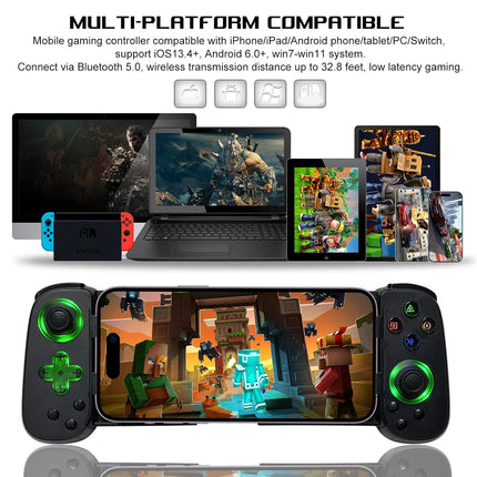 arVin Mobile Gaming Controller for iPhone Android with Phone CASE Support & Green Light, Wireless Gamepad for iPhone/iPad/Samsung/Tablet/Switch/PS4/PC, Play Xbox Cloud Gaming/PS Remote Play/Steam Link