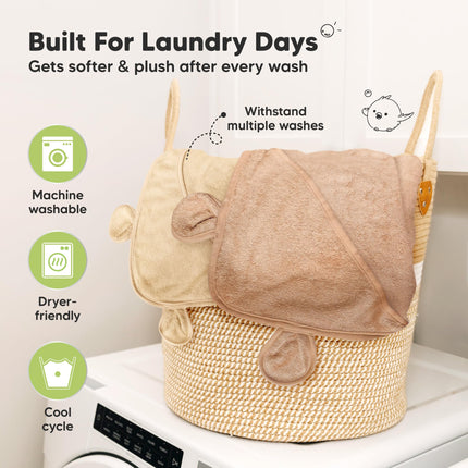 2-Pack Hooded Baby Towels for Newborn, Kids, Almond, 35x35