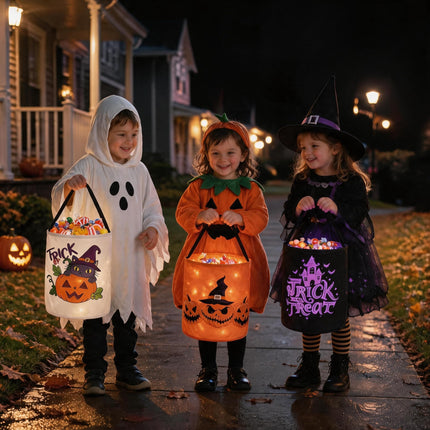 Halloween Trick or Bags with LED Lights 3 PACKS Light Up Buckets