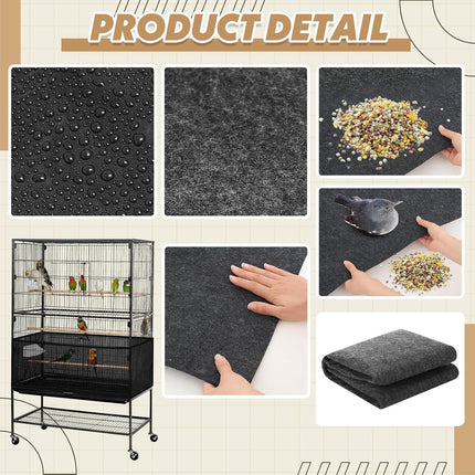 AceOrbit Bird Cage Mat 48 x 36 Inch with Adjustable Bird Cage Seed Catcher, Waterproof Absorbent Floor Mat, Non-Slip Floor Protector for Parrot, Cockatiel, Budgie, Reptile Tank