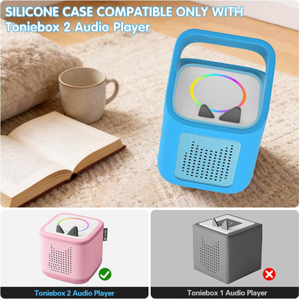Silicone Case for Toniebox 2 Audio Player, Shockproof & Scratch-Resistant Portable Protective Cover Sleeve for Tonies Toniebox 2 Accessories with Carry Handle (Blue)