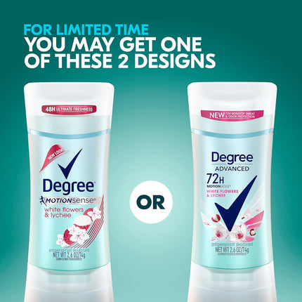 Degree Advanced Protection Antiperspirant Deodorant White Flowers & Lychee for 72-Hour Sweat & Odor Control for Women, with Body Heat Activated Technology, 2.6 oz