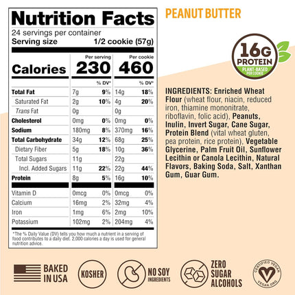 Lenny & Larry's Protein Cookie, [Peanut Butter], Chewy Soft Baked, 16g Plant Protein, Vegan, Non-GMO, High Fiber, 4 Ounce Cookie (Pack of 12)