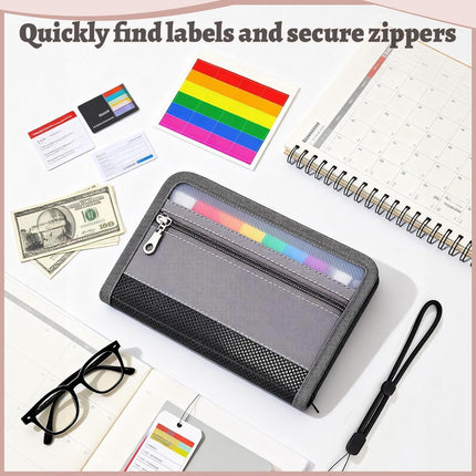Portable Receipt Organizer & Coupon Holder, 12 Pockets Accordion Expanding File with Adjustable Wrist Strap, Zipper Closure Budget Organizer for Bills & Expense Tracking