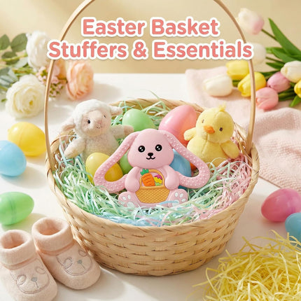 Easter Basket Stuffers Baby Teething Toys, Bunny Silicone Teething Toy for Babies 0 3 6 9 12 18 Months, Easter Basket Stuffer Essential, Baby Rabbit Carrots Teether for Baby & Toddler First Gifts
