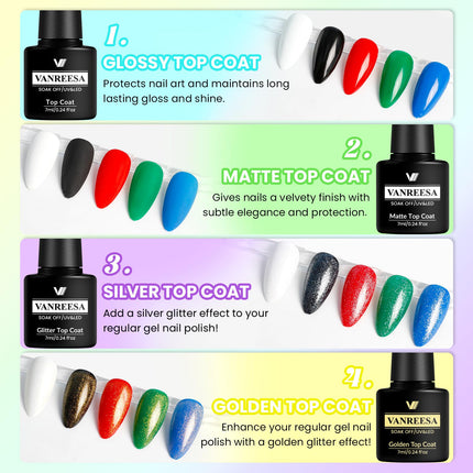 60 Pcs Gel Nail Polish Set, 55 Colors Gel Polish with Base Coat & 4 Effects Top Coat Full-Color Nail - photo 7