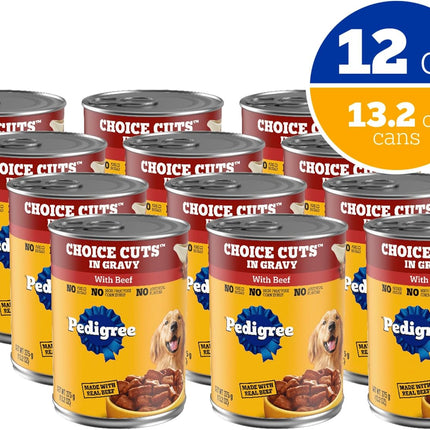Pedigree Wet Dog Food, Choice Cuts Adult Canned Dog Food with Beef, 13.2 oz. Cans, 12 Count