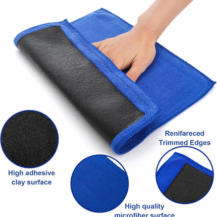 Okllen 4 Pcs Clay Towel Auto Detailing for Cars, Premium Microfiber Clay Bar Towel 12 x 12 Inch (30.5x30.5cm), Blue