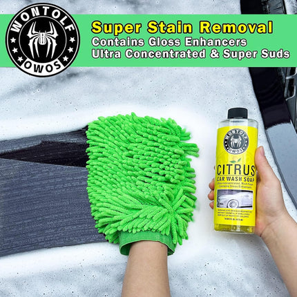 Wontolf Car Wash Kit, Car Cleaning Kit with Long Handle Car Wash Brush, Car Wash Soap, Interior Cleaner, Wheel Cleaner, Window Squeegee, Car Interior Detailing Kit for Cars Trucks RVs SUVs