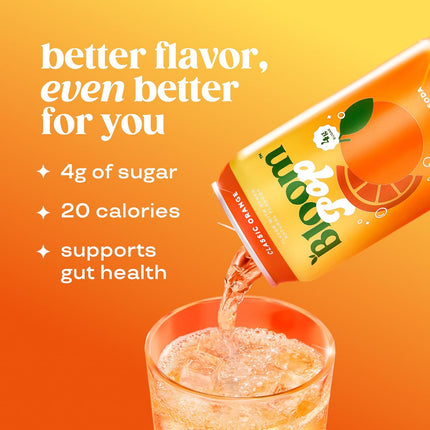 Bloom Pop Prebiotic Soda 12 Pack, Classic Orange Flavor, 12oz Cans | Prebiotic Soda for Gut Health, Low Calorie Soda, No Caffeine, Healthy Soft Drink Alternative