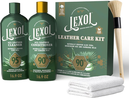 Leather Care Kit with All Leather Cleaner, Conditioner, 2 Cotton Cloths and Natural Bristle Brush, Great for Car