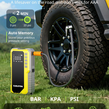 Car Battery Jump Starter with Air Compressor, 4500A Portable Car Jump Starter (All Gas /12L Diesel) with 190PSI Auto-Shutoff Tire Inflator, [2026 NEW Model] 12V Jump Box with LCD Display