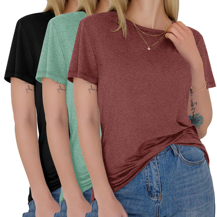 3 Pack Womens T-Shirts Short Sleeve Summer Tops Soft Basic Tees 2026