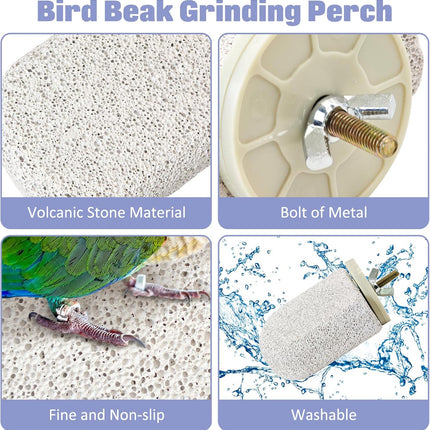 BNOSDM 4 Pcs Small Natural Parrot Beak Grinding Stone Parakeet Chew Toy Calcium Parrot Perch Stand Bird Cage Accessories for Budgies, Cockatiels, Conures, Lovebirds, Canary