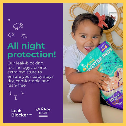 Overnight Diaper Booster Pads, Stop Diaper Leaks, Size 4-6, 30 Ct
