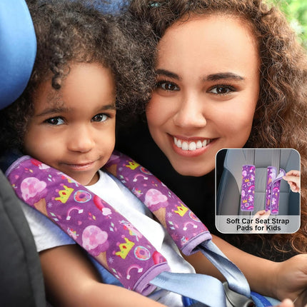Seat Belt Covers for Kids, Double-Sided Use Shoulder Pads for Kids, Comfort Neck Strap Covers, Cute Car Seatbelt Cushion Covers for Boys Girls(2 Pack)