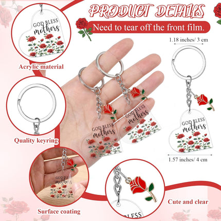 Motiskyy 18 Sets Happy Mother's Day Rose Gifts bulk Red Ballpoint Pens Heart Rose Christian Keychain with Bless Card Bag Positive Affirmative Appreciation Gift for Mom Women Birthday Office Supplies