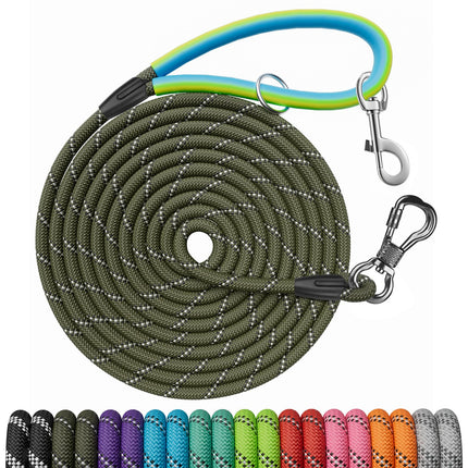 30 FT Dog Leash, Obedience Recall Training Agility Lead, with 2 Swivel Hooks, Reflective Threads and Soft Handle, Puppy Leash for Walking, Hunting, Camping for Small Medium and Large Dogs-Black