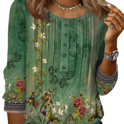 3/4 Length Sleeve Womens Tops Round Neck Casual Summer Tunic Tops Basic Tees Blouses Dressy T-Shirts Pleated Shirts