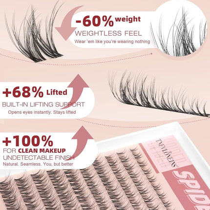 Spider Lash Clusters Kit Breeze Wispy Eyelash Clusters Natural Fluffy Lash Extension Kit D Curly Eyelash Extension Kit Light Cluster Eyelash Extensions DIY Individual Lashes Clusters by TNFVLONEINS