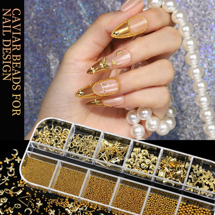 Gold Nail Charms and Gems Set, 4 Boxes Nail Gems Nail Pearls Nail Art Tools, 3D Cross Nail Charms Heart Nail Rhinestones for Nails Supplies, Charms for Nails Design Nail Art Kit