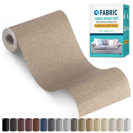 Fabric Repair Tape, Self-Adhesive Couch Patch Repair Fabric Patches for Furniture, Couch Repairing Kit Tape for Upholstery, Carpets, Chairs, Sofas, Pillows Linen 4x80 Inch Beige