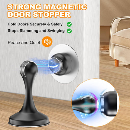 Crosize Magnetic Door Stoppers 1 Pack, Stainless Steel Door Stops for Wall and Floor Mounting, Gate Stops, No Drilling Metal Doorstops with Adhesive Tapes, Black