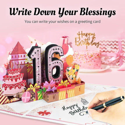16th Birthday Card for Women Her, Large 3D Pop Up 16th Birthday cards for Mom Wife, Happy 16 Year Old Birthday Decorations for Grandma, Mother, Daughter Funny Birthday Gifts, Back to 2010, Pink