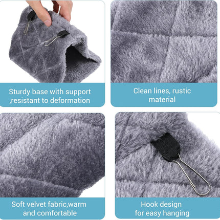 2 Pack Warm Bird Nest House, Triangle Shed Hut Parrot Sleeping Bed, Solid Color Blue Grey Hanging Cage Hammock, Birds Snuggle Cave Hideaway Tent Plush for Hamster Parrot Macaw Budgies Eclectus