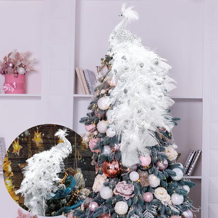 15 Inch Christmas Peacock Tree Topper, Glitter Peacock Feather Ornaments