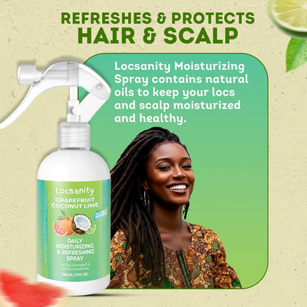 Loc Moisturizing Spray - Locsanity Grapefruit Coconut Lime Daily Hydrating Mist for Locs Dreads & Braids - Rosewater Scalp Moisturizer - 8 fl oz
