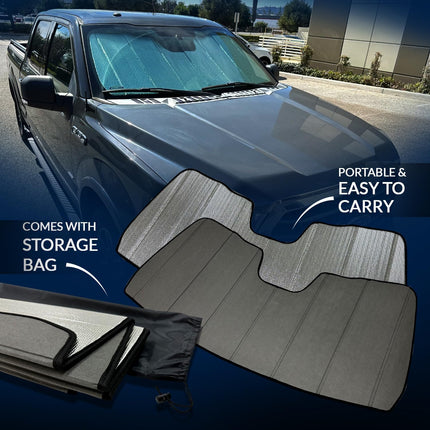 Custom Fit Car Sun Shade Windshield | Sun Visor | Car Window Shades | Fold Up Front Sunshade Visor | Compatible with Chevrolet Tahoe 2015-2020 | CFS-079-S | Silver & Grey 1-pc Set