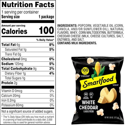 Smartfood Popcorn, White Cheddar, 0.625 Ounce (Pack of 40)