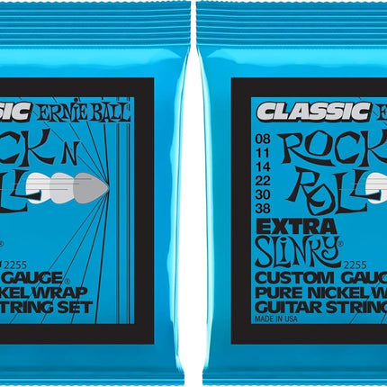 Ernie Ball Extra Slinky Classic Pure Nickel Electric Guitar Strings, 8-38 Gauge (P02255) (Pack of 2)