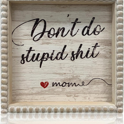Boho Farmhouse Wooden Framed Bathroom Decor Signs, Funny Restroom Decorative Plaque Small Cute, Toilet Rules Shelf Decoration (Don't Do Stupid Shit Love Mom)