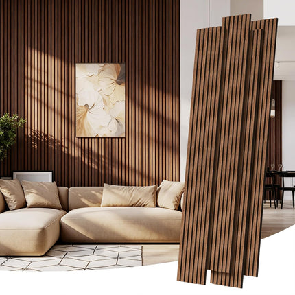 RITOLLO Wood Panels for Wall, Acoustic Wall Panels 92.5 x 11 in, 4 Pack, 3D Wood Slat Sound Absorbing Panels for Interior Wall Decor, Home Office Studio (Walnut)
