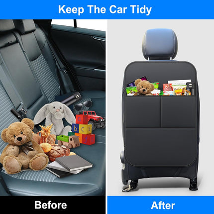 Kick Mats Back Seat Protector Fit for Toyota Grand Highlander with 2 Pocket Storage Organizer - Faux Leather Waterproof Dirt Proof for Kids Feet Automotive Accessories (1 Pair,Black)