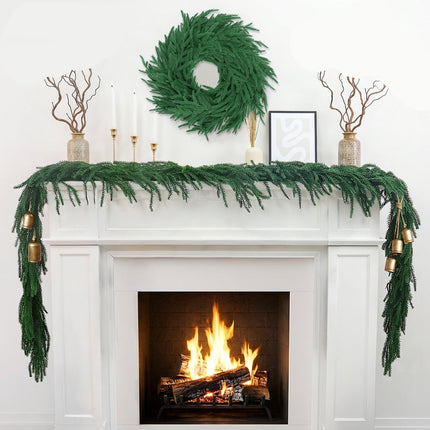 6Ft 2Pcs Artificial Norfolk Pine Garland, Real Touch Faux Greenery for Fireplace Mantel Staircase Wall, Christmas Hanging Indoor Outdoor Decor