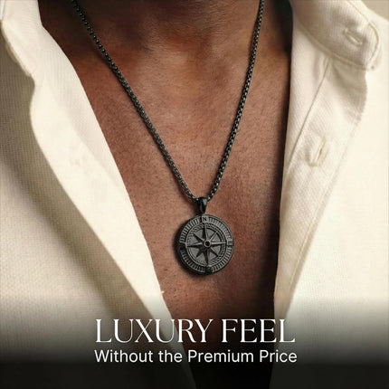 Galis Mens Necklace - Premium Stainless Steel Silver Chain Necklace, Non Tarnish, Chains, Triangle, Cross, Black Enamel, Compass Pendant, Stylish Jewelry - Gift for Him 24"