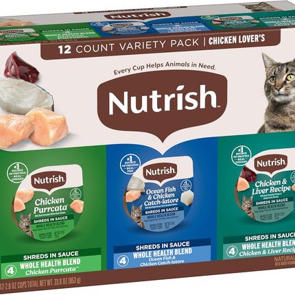 Nutrish Grain Free Chicken Lover's Whole Health Blend Variety Pack Wet Cat Food, 2.8 oz. Cup, 12 Count (Rachael Ray)
