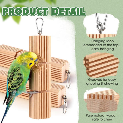 CroBlissful 3 Pcs Parrot Chew Toys Large Hanging Bird Toys for Parrot 9 Inch Natural Wooden Bird Foraging Toy Beak Grinding Blocks for Parakeet, Cockatiel, Conure, Lovebird, Macaws, African Grey