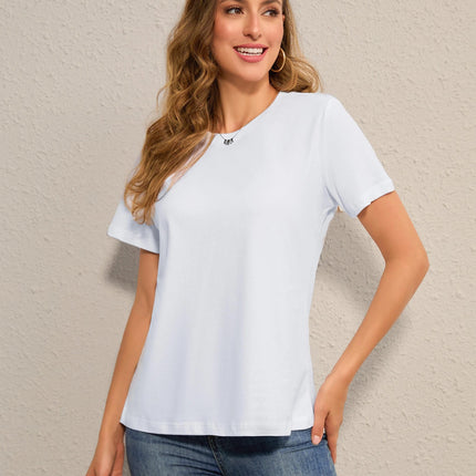 100% Cotton Basic T Shirts for Women Crew Neck Loose Fit Plain Tops