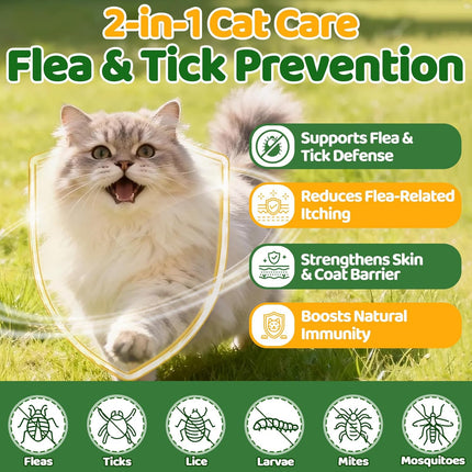 Flea and Tick Prevention for Cats, 500 Cat Flea Treatment with Probiotics Chewables, Crunchy & Creamy Treats Natural Oral Flea Supplement with Skin & Coat, Digestive Support - Chicken, Krill Flavor