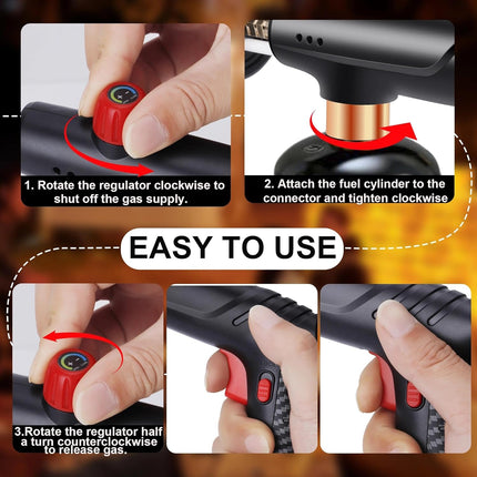 Powerful Propane Torch Gun, 3272°F Flame Thrower with Adjustable Flame & Safety Lock, One-Touch Ignition Kitchen Torch for BBQ, Searing Steak & Camping (Tank Not Included)