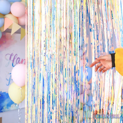 Iridescent Party Streamers Backdrop 3.2ft x 6.5ft 2 PCS