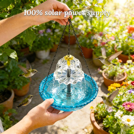 Hanging Solar Bird Bath Fountain, 2026 New Solar Powered Cascading Outdoor Water Fountain, Hanging Bird Bath with Flowing Water, Decorative Garden Yard Patio Bird Bath Fountain (1pcs Blue)