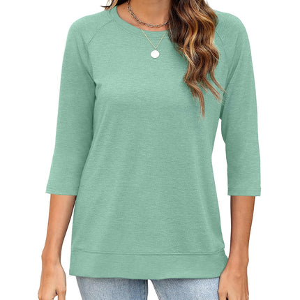 Womens Tops Casual 3/4 Sleeve Crew Neck Shirts Loose Fit Tunic