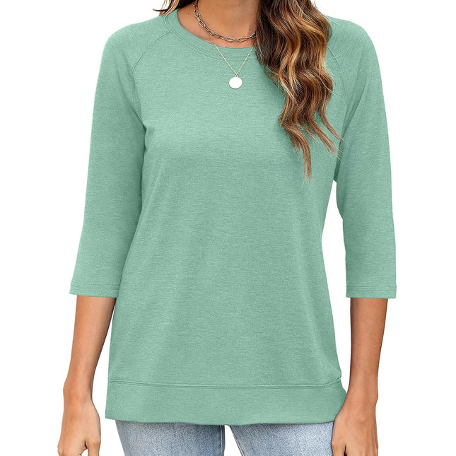 Womens Tops Casual 3/4 Sleeve Crew Neck Shirts Loose Fit Tunic